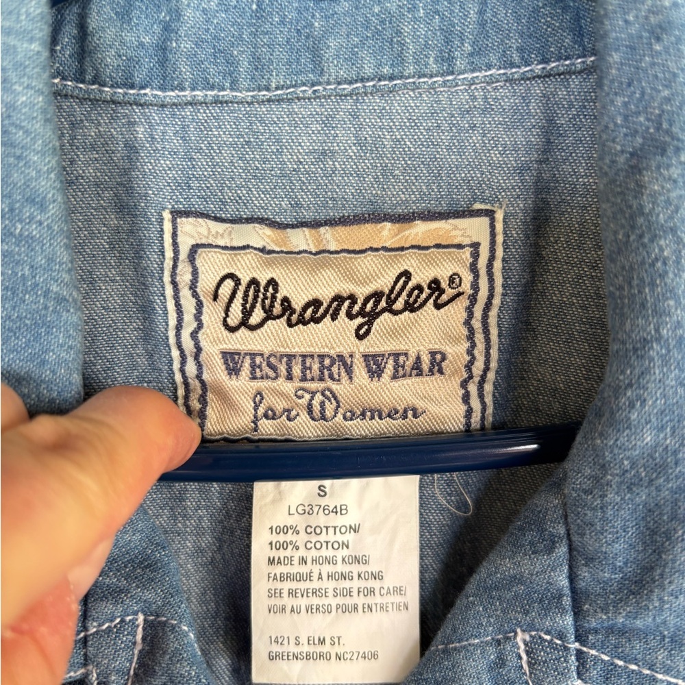 Vintage Wrangler Cropped Blue Denim Vest Aztec Print Women's Sz S Western Rare - Picture 3 of 7